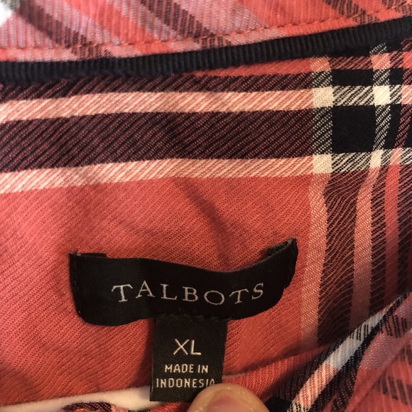 Talbots Womens Blouse XL Button Up Collared Tunic Plaid Long Sleeves Preppy - Picture 4 of 7